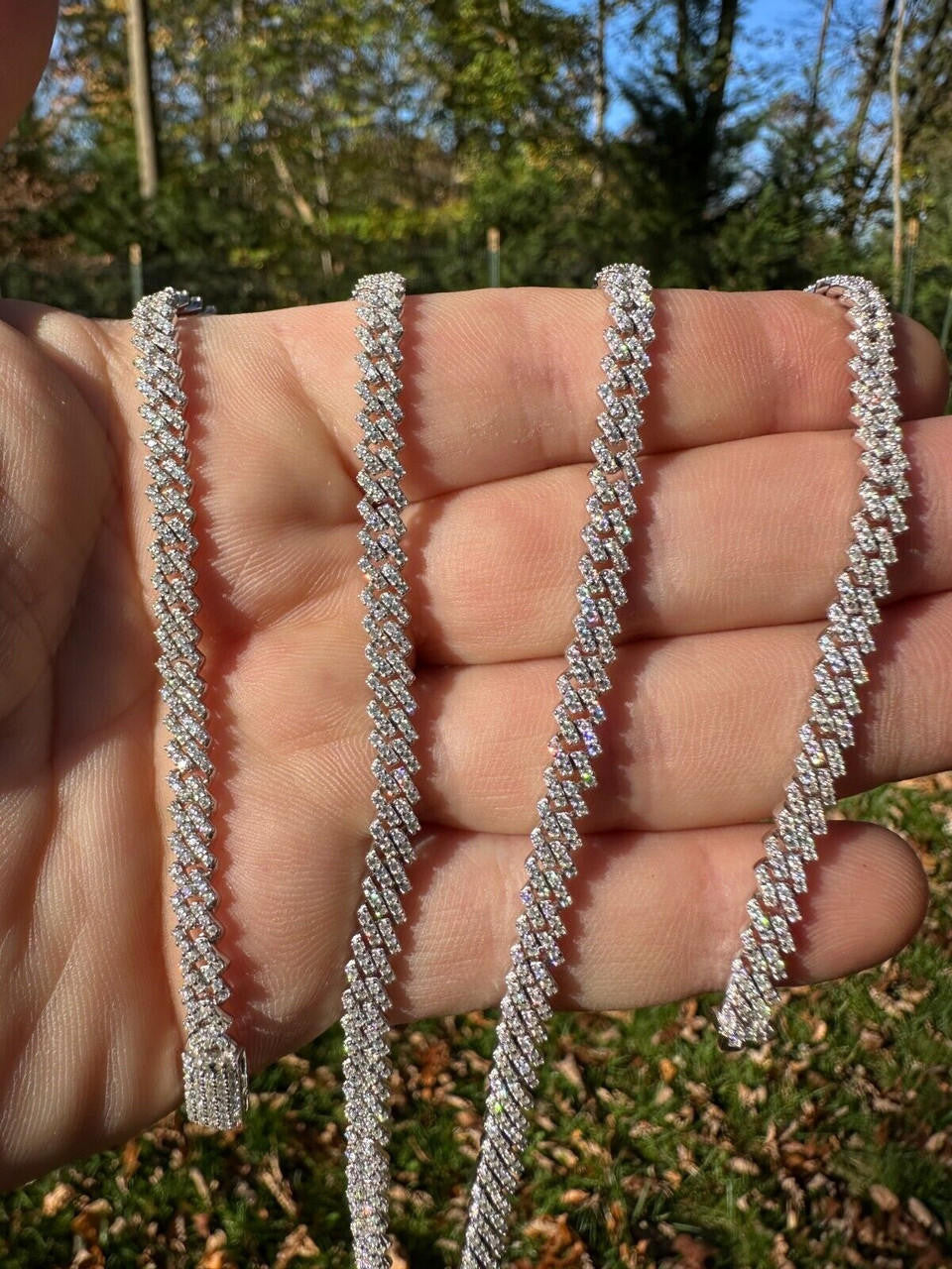 MOISSANITE Micro Prong Miami Cuban Link Chain Necklace Iced Out - 925 Silver - 5mm - 16" - 24"