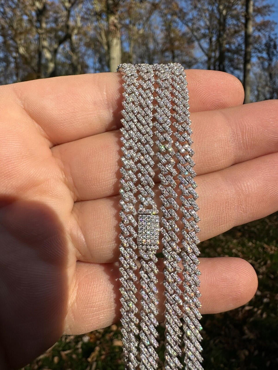 MOISSANITE Micro Prong Miami Cuban Link Chain Necklace Iced Out - 925 Silver - 5mm - 16" - 24"