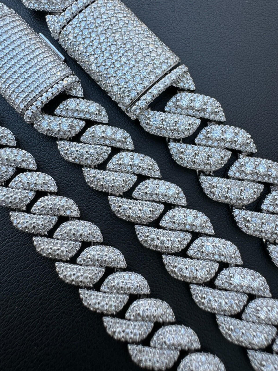 3D Miami Cuban Link Prong Chain Necklace Iced Out - 925 Silver - 10mm-14mm - 16-30"