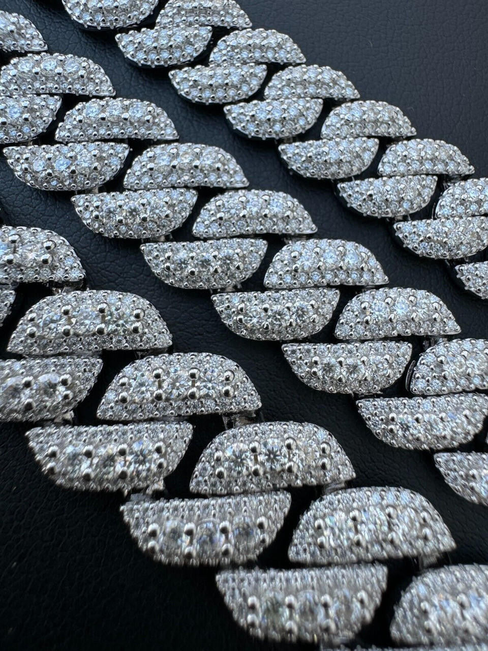 3D Miami Cuban Link Prong Chain Necklace Iced Out - 925 Silver - 10mm-14mm - 16-30"