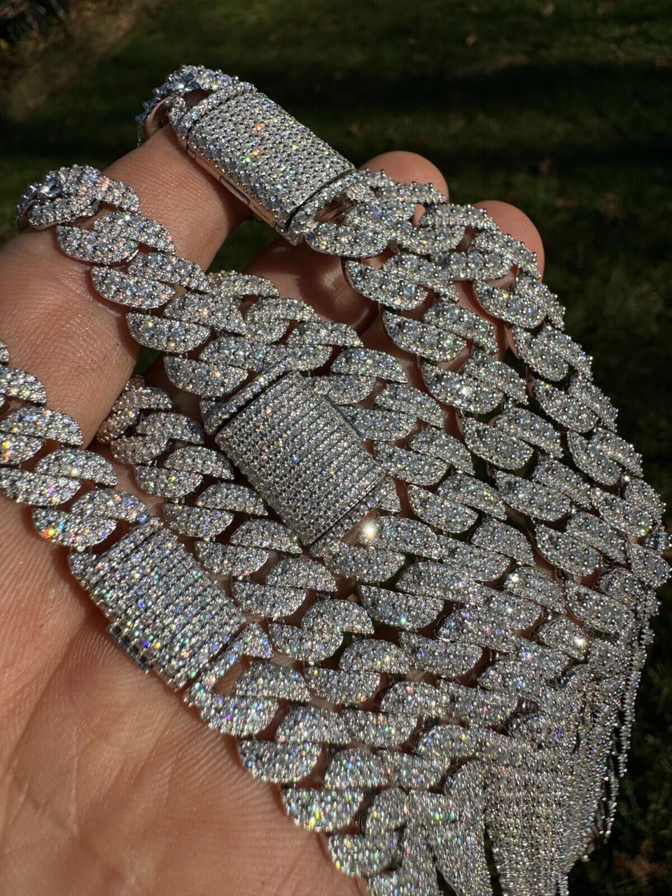 3D Miami Cuban Link Prong Chain Necklace Iced Out - 925 Silver - 10mm-14mm - 16-30"