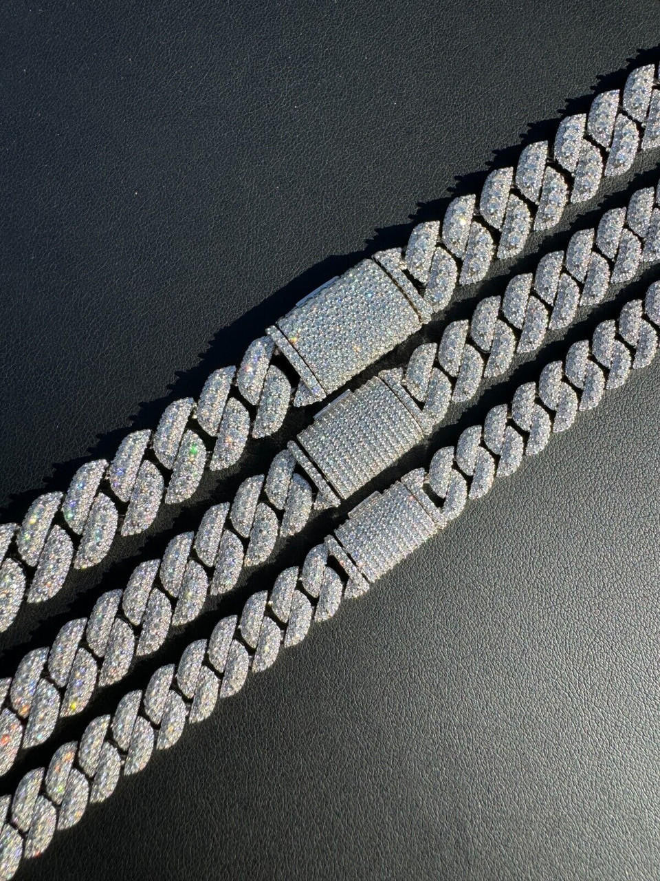 3D Miami Cuban Link Prong Chain Necklace Iced Out - 925 Silver - 10mm-14mm - 16-30"