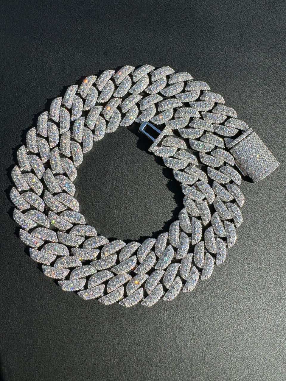 3D Miami Cuban Link Prong Chain Necklace Iced Out - 925 Silver - 10mm-14mm - 16-30"