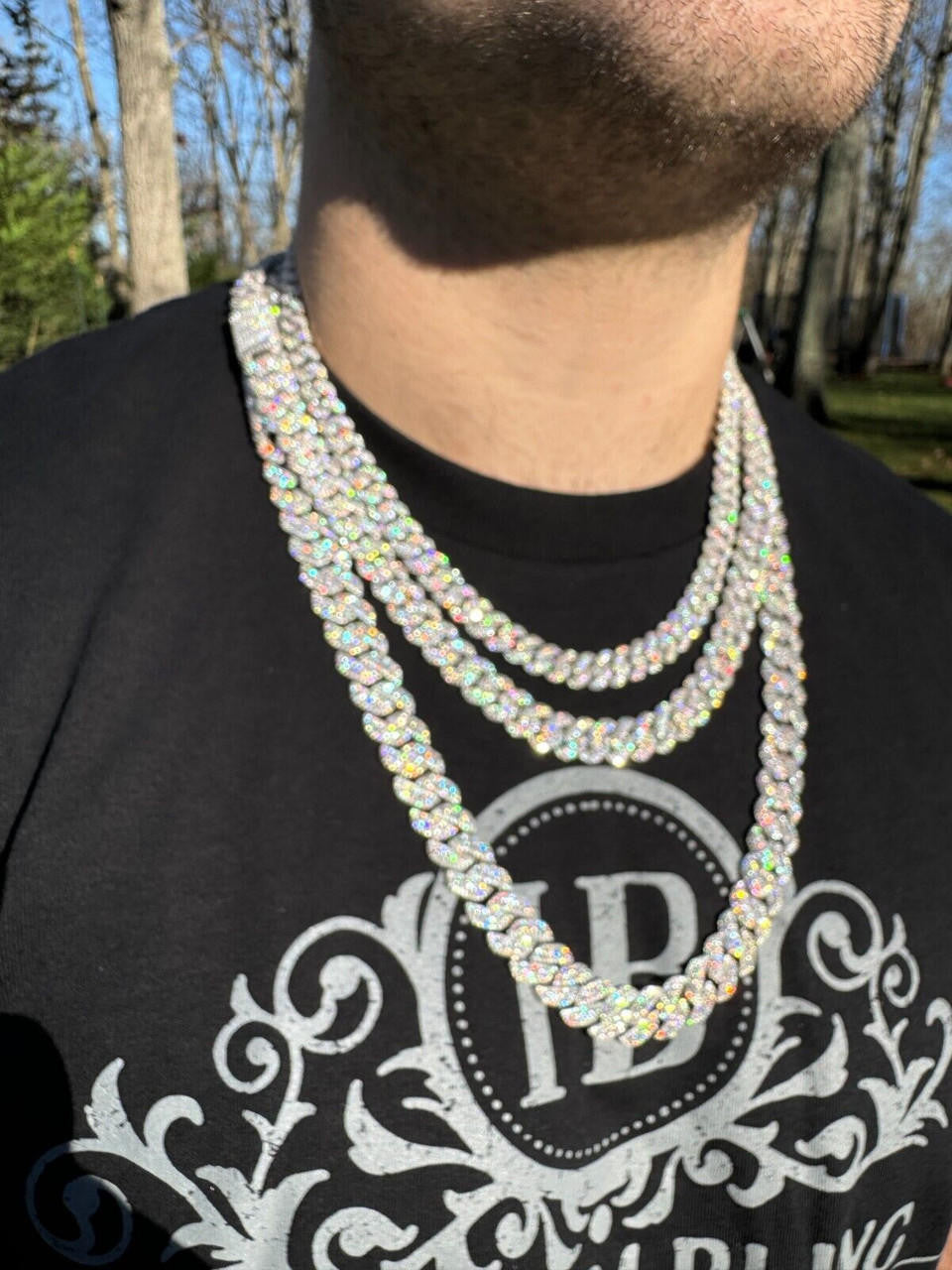 3D Miami Cuban Link Prong Chain Necklace Iced Out - 925 Silver - 10mm-14mm - 16-30"