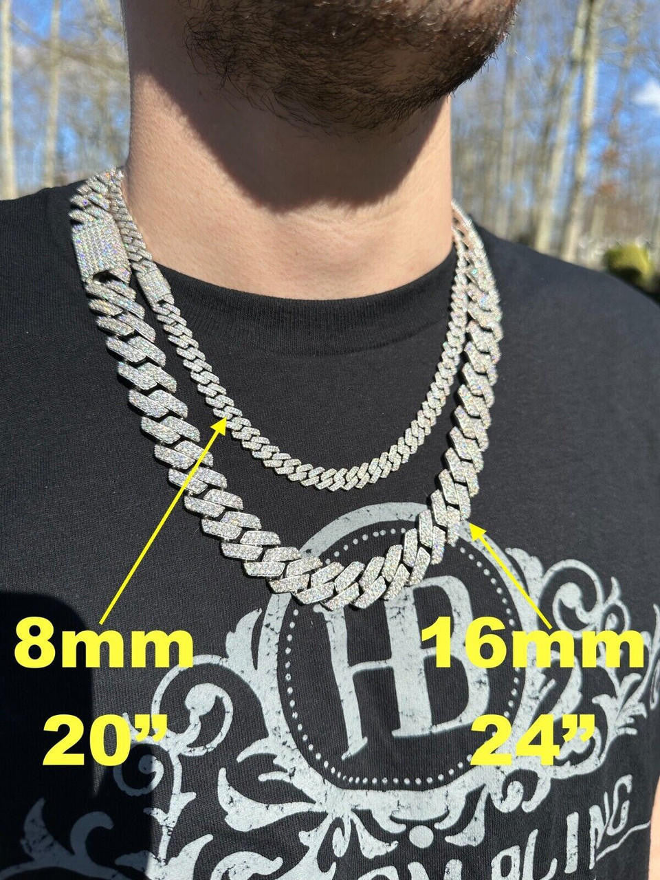 MOISSANITE #1 Bestseller Miami Cuban Link Prong Chain Necklace Iced Out - 925 Silver - 8mm-20mm - 16-30"