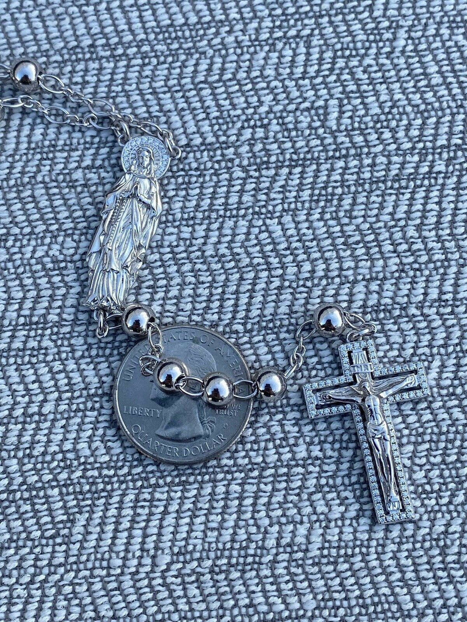 MOISSANITE Our Divine Mother Of Jesus Rosary Beads Necklace Iced Out - 925 Silver - 6mm - 30"