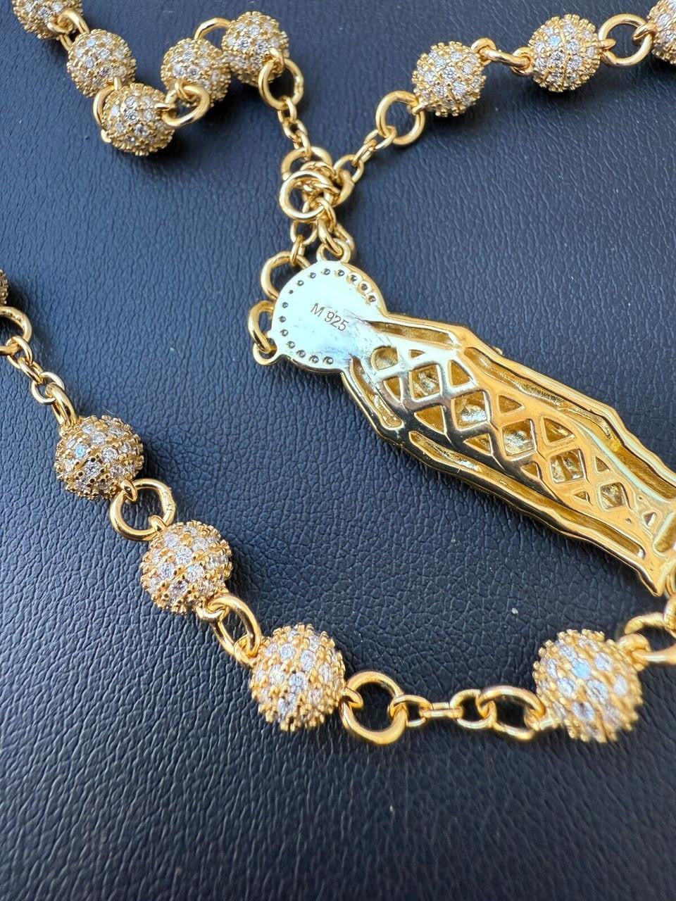 MOISSANITE Sinaloa Cartel Fully Iced Out Rosary Beads Necklace - 14k Gold Vermeil 925 Silver - 6mm - 30"