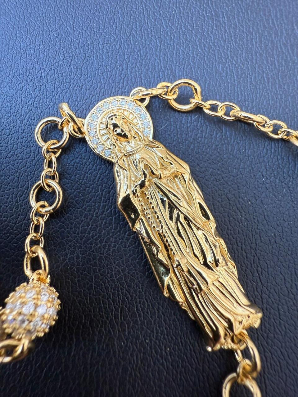 MOISSANITE Sinaloa Cartel Fully Iced Out Rosary Beads Necklace - 14k Gold Vermeil 925 Silver - 6mm - 30"