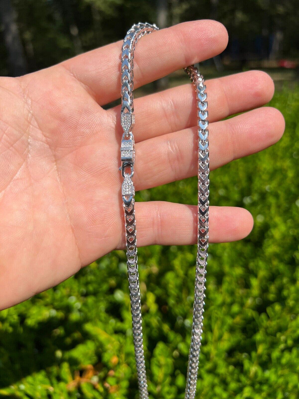 MOISSANITE Franco Chain Necklace Or Bracelet Iced Out Clasp - 925 Silver - 5mm - 7-30"
