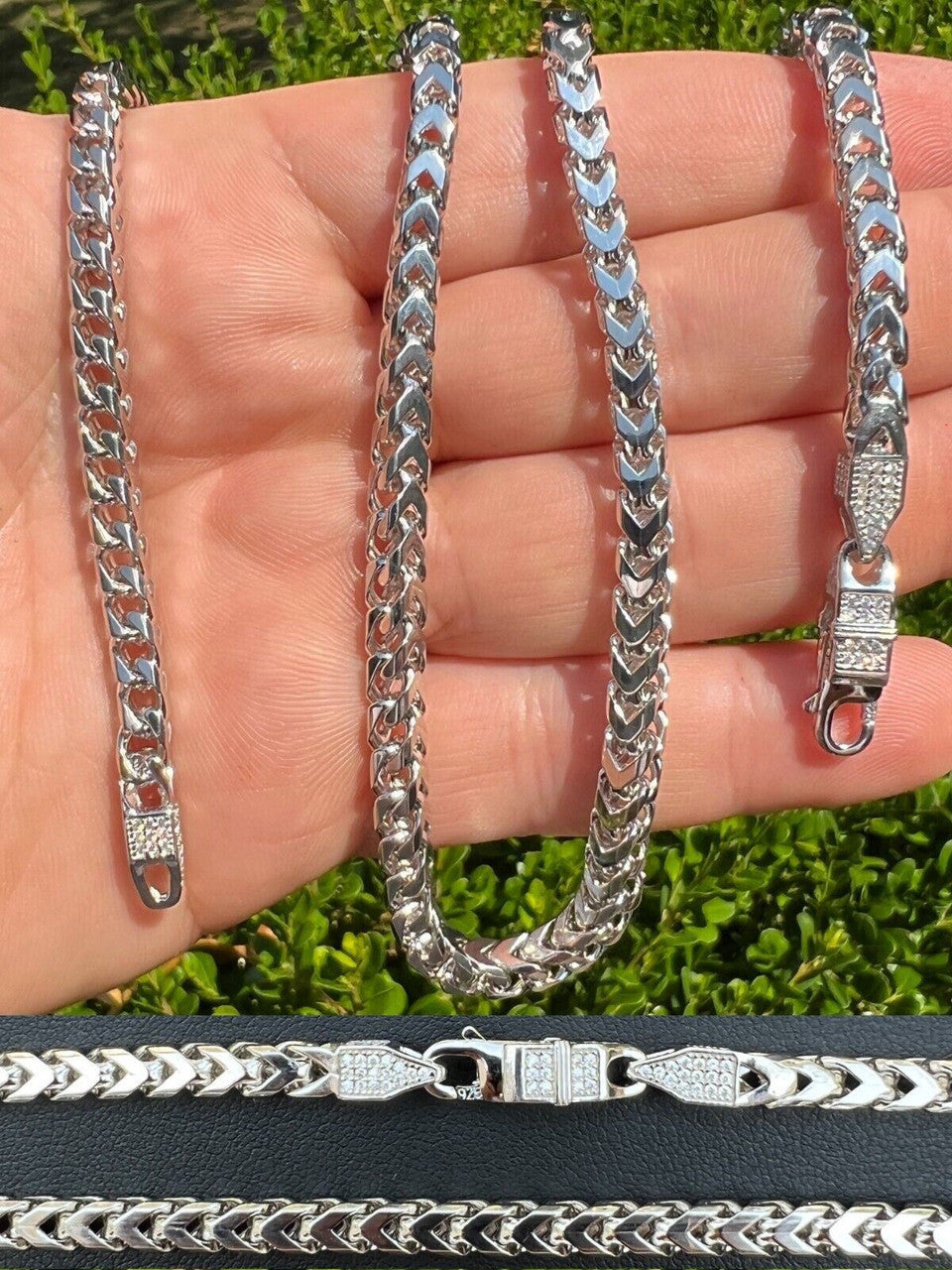 MOISSANITE Franco Chain Necklace Or Bracelet Iced Out Clasp - 925 Silver - 5mm - 7-30"