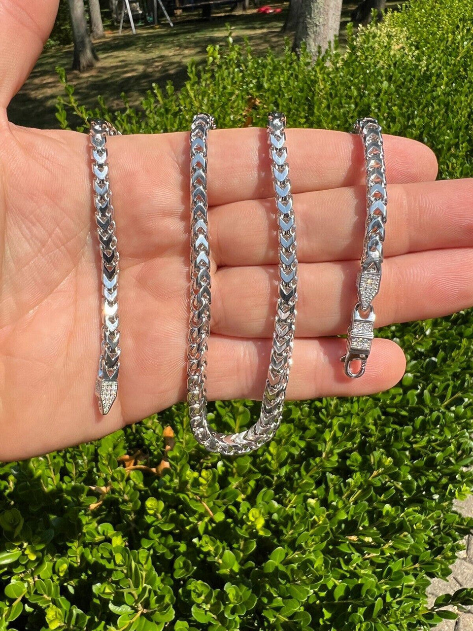 MOISSANITE Franco Chain Necklace Or Bracelet Iced Out Clasp - 925 Silver - 5mm - 7-30"