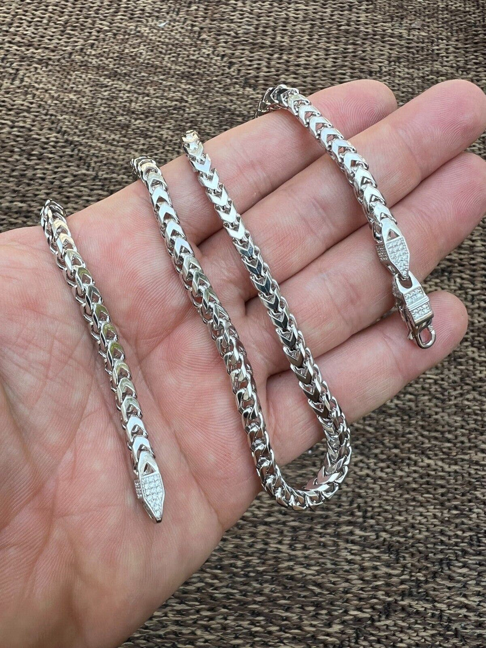 MOISSANITE Franco Chain Necklace Or Bracelet Iced Out Clasp - 925 Silver - 5mm - 7-30"