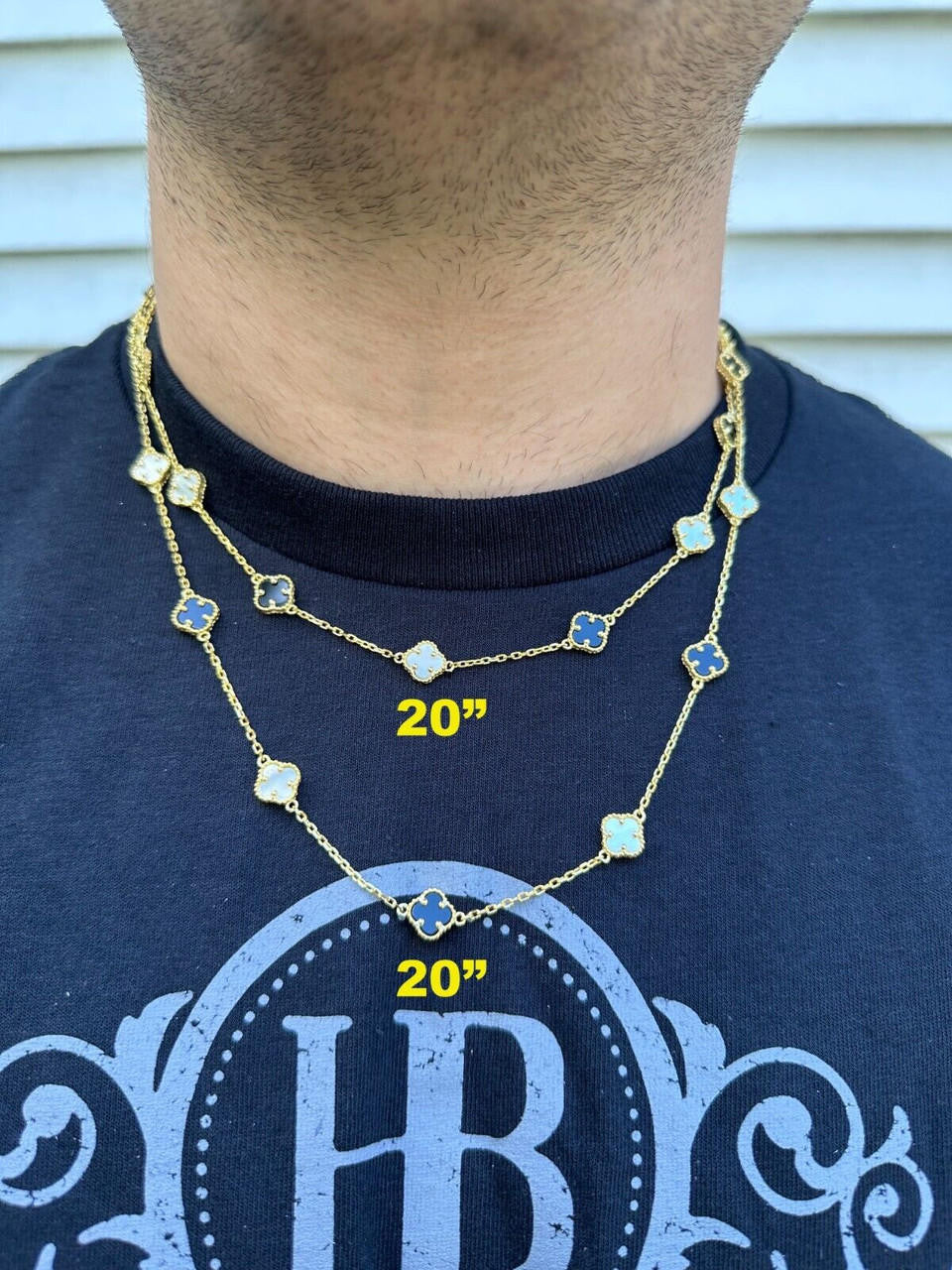 Cleef Clover Link Chain Necklace Or Bracelet Natural Black Onyx & Mother Of Pearl Motifs - 14k Gold Vermeil 925 Sterling Silver - 5.5"-24"