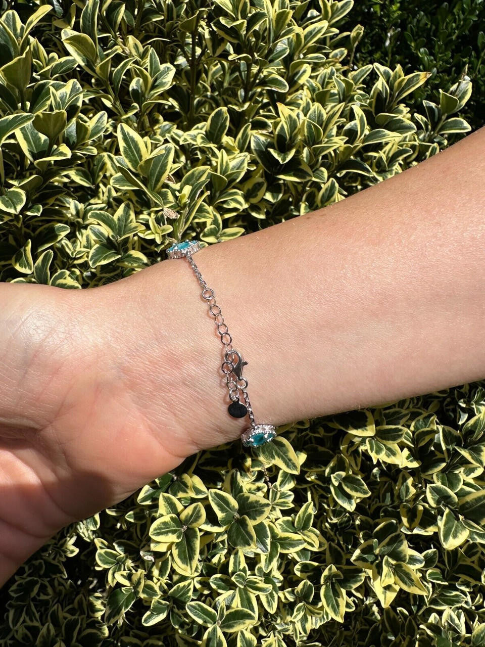 Cleef Clover Link Chain Necklace Or Bracelet Natural Blue Turquoise Motifs - 925 Sterling Silver - 5.5"-24"
