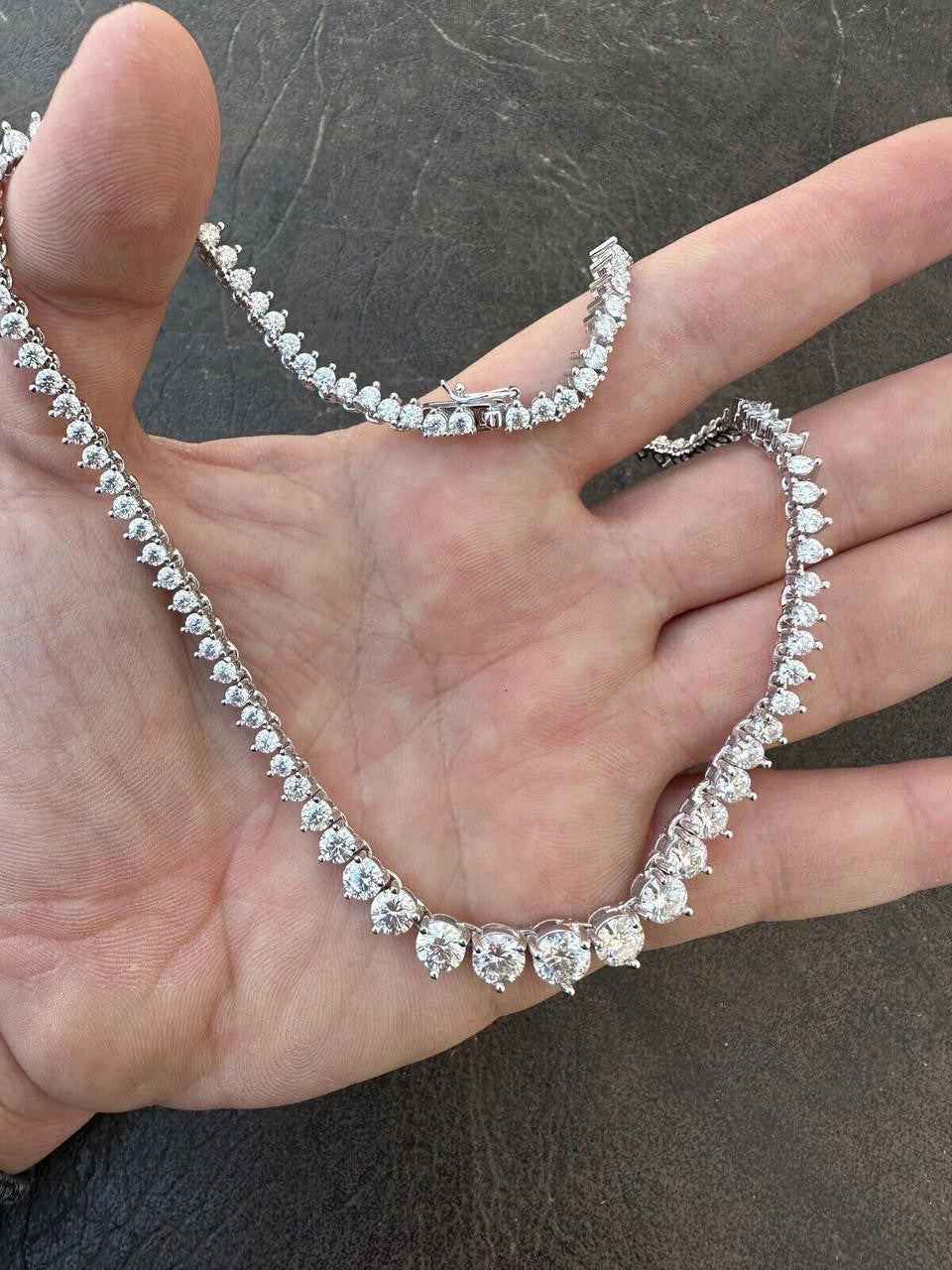 MOISSANITE Graduated Tennis Chain Necklace Iced Out - 925 Silver - 3-7mm - 14"-24"