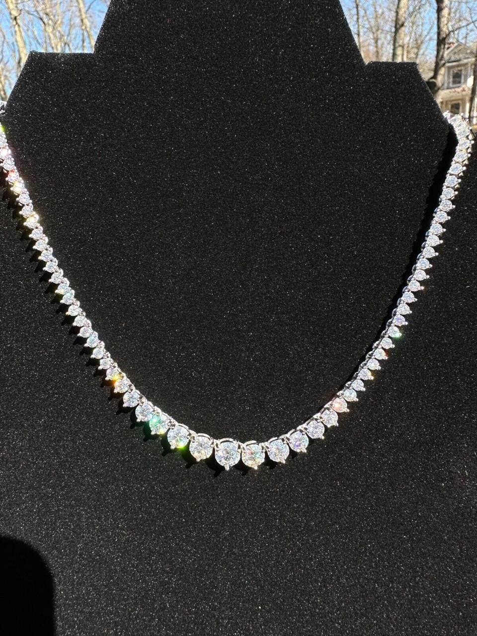 MOISSANITE Graduated Tennis Chain Necklace Iced Out - 925 Silver - 3-7mm - 14"-24"