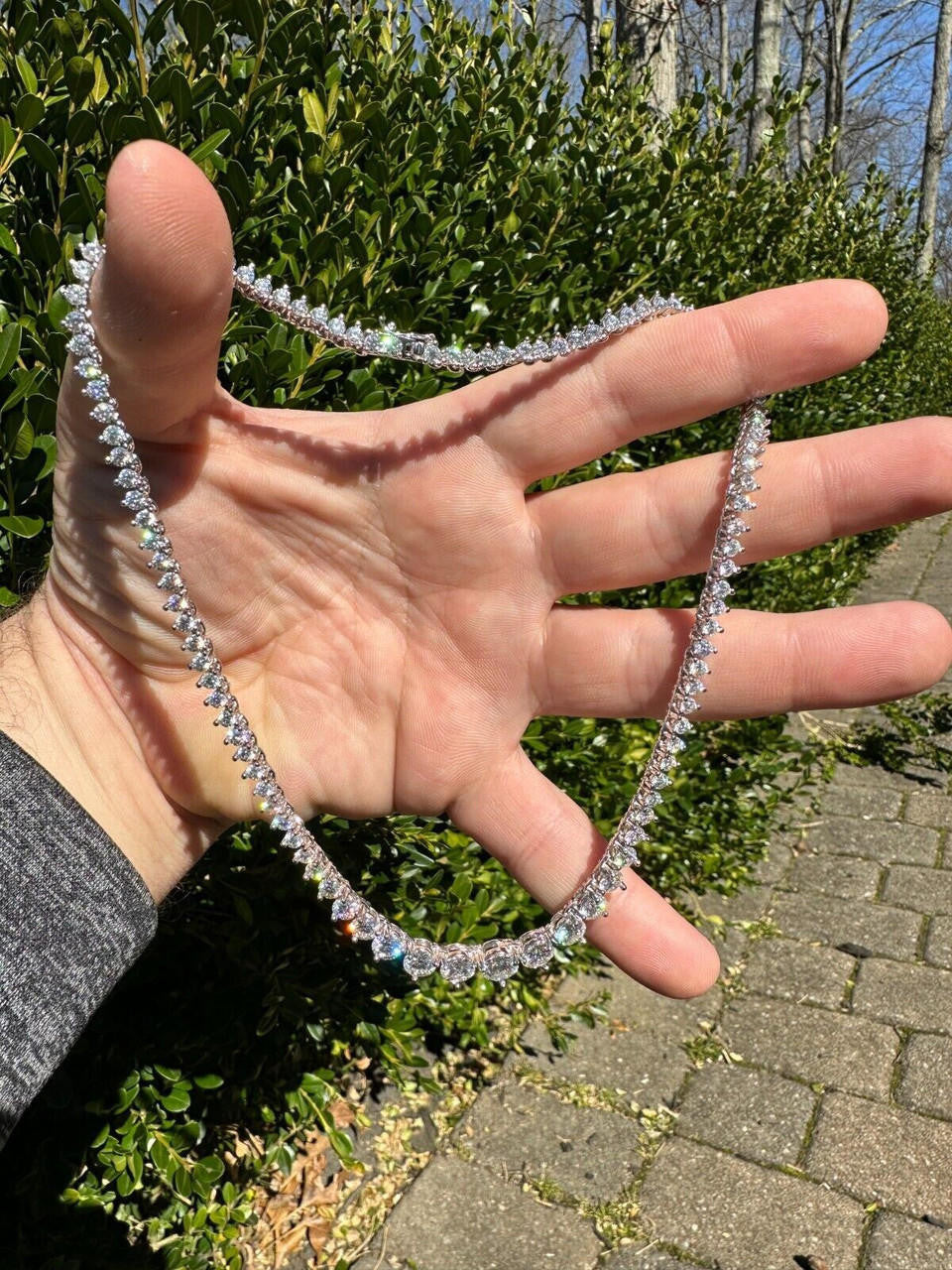 MOISSANITE Graduated Tennis Chain Necklace Iced Out - 925 Silver - 3-7mm - 14"-24"