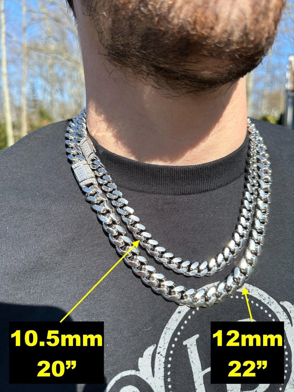 MOISSANITE Baguette Iced Clasp Miami Cuban Link Chain Necklace - 925 Silver - 16"-30" - 5mm-12mm