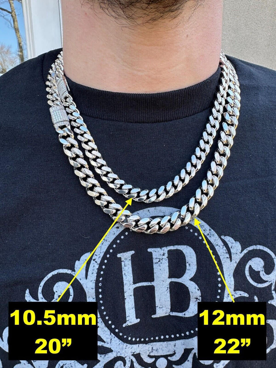 MOISSANITE Baguette Iced Clasp Miami Cuban Link Chain Necklace - 925 Silver - 16"-30" - 5mm-12mm