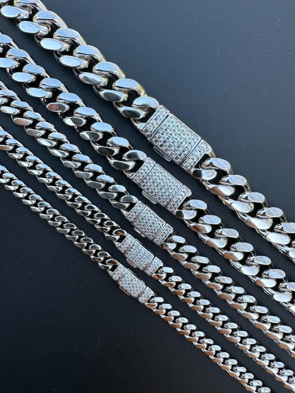 MOISSANITE Baguette Iced Clasp Miami Cuban Link Chain Necklace - 925 Silver - 16"-30" - 5mm-12mm