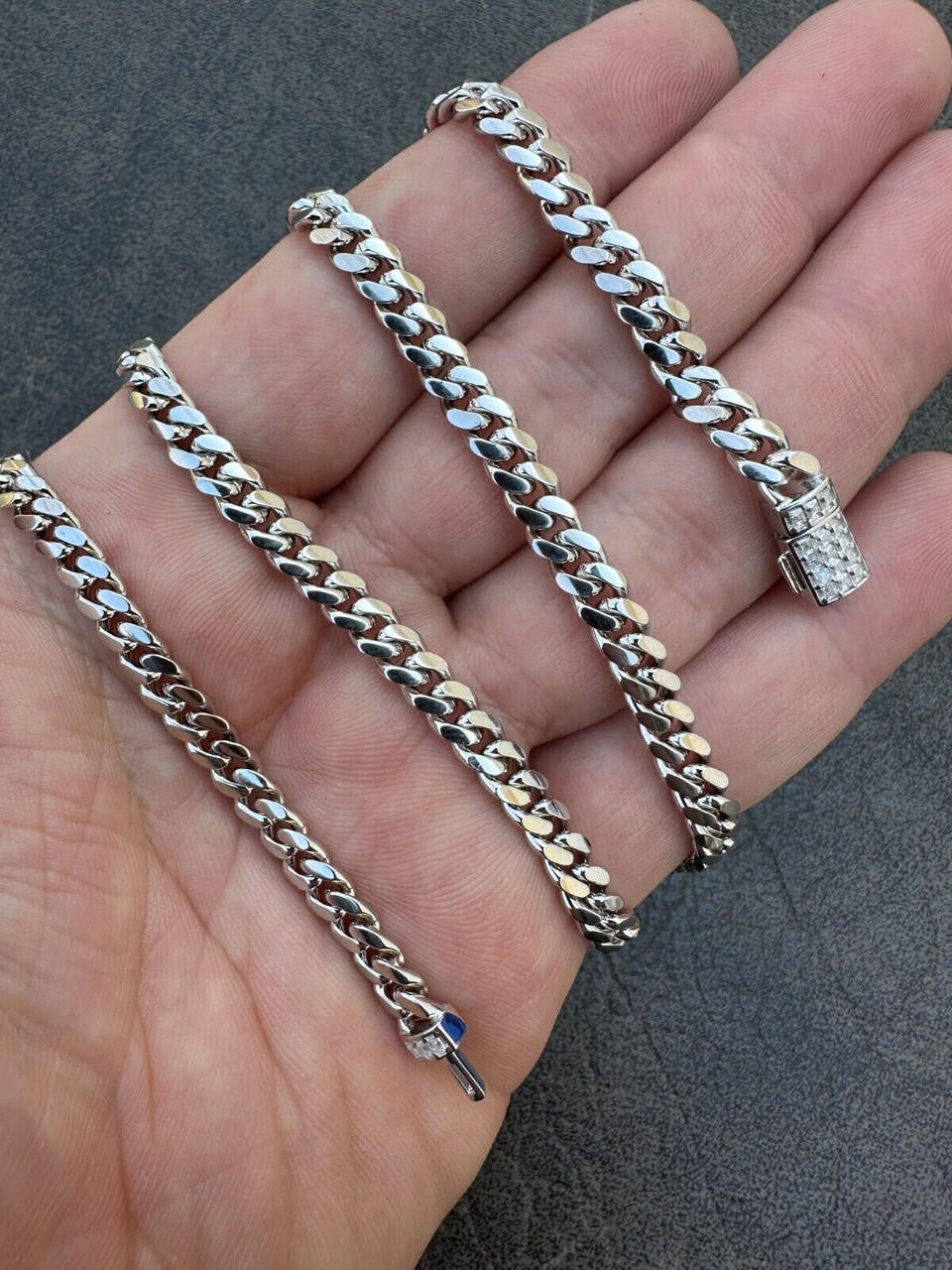 MOISSANITE Baguette Iced Clasp Miami Cuban Link Chain Necklace - 925 Silver - 16"-30" - 5mm-12mm