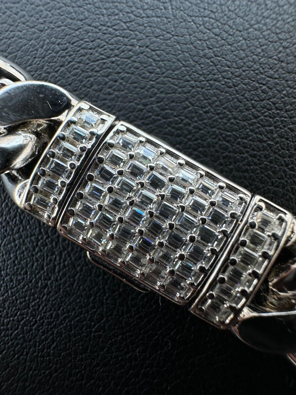 MOISSANITE Baguette Iced Clasp Miami Cuban Link Chain Necklace - 925 Silver - 16"-30" - 5mm-12mm