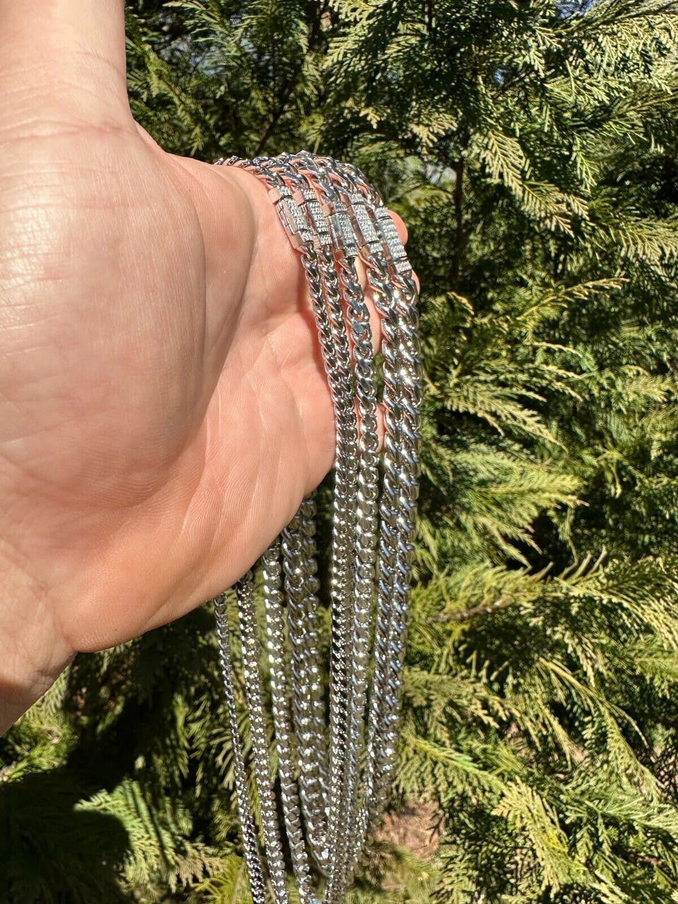MOISSANITE Baguette Iced Clasp Miami Cuban Link Chain Necklace - 925 Silver - 16"-30" - 5mm-12mm