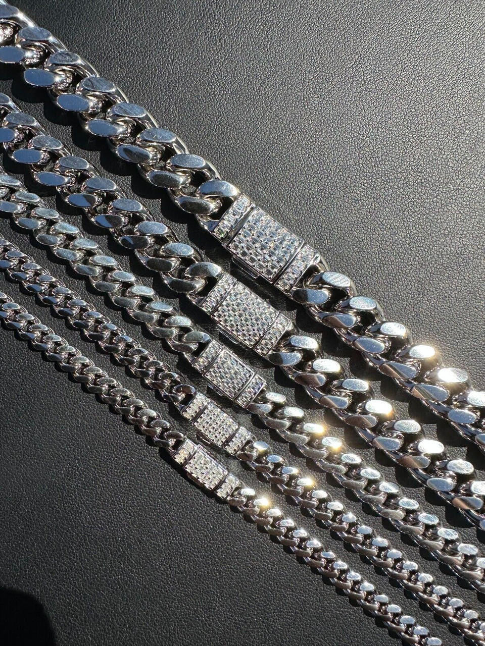 MOISSANITE Baguette Iced Clasp Miami Cuban Link Chain Necklace - 925 Silver - 16"-30" - 5mm-12mm