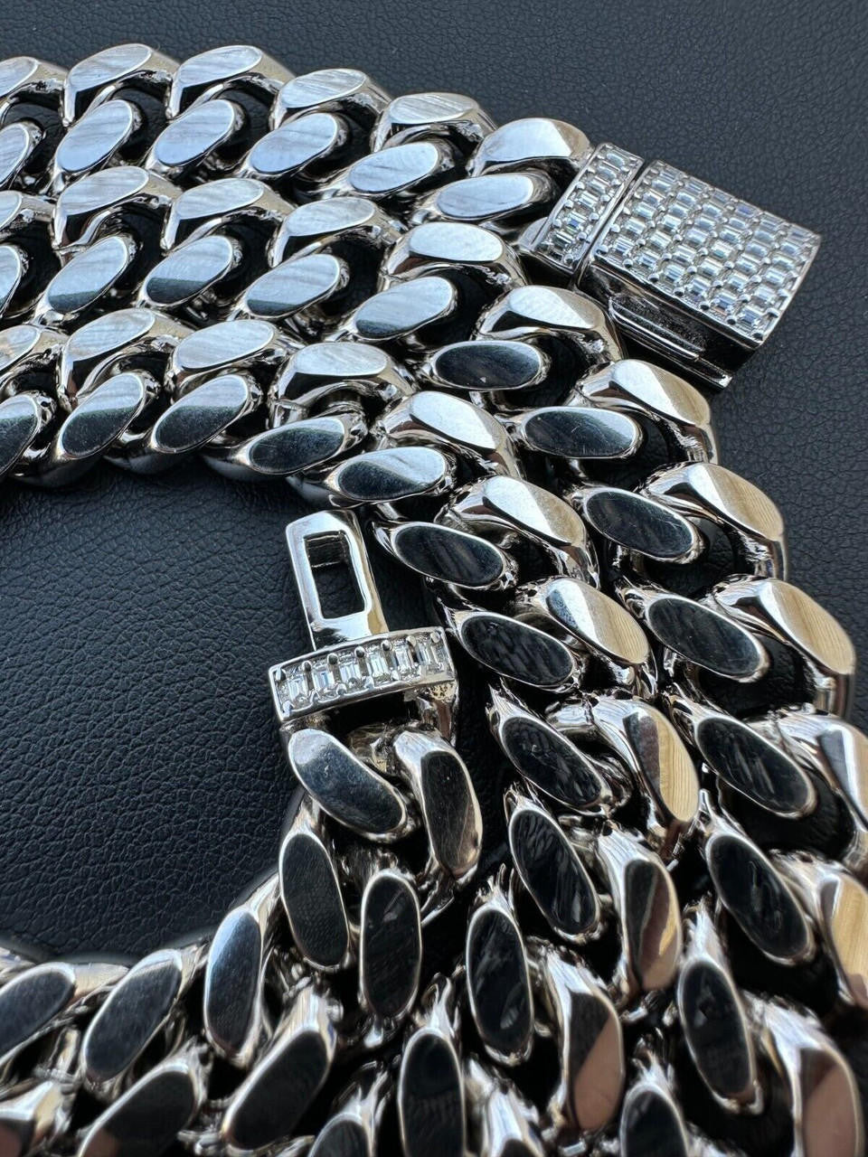 MOISSANITE Baguette Iced Clasp Miami Cuban Link Chain Necklace - 925 Silver - 16"-30" - 5mm-12mm