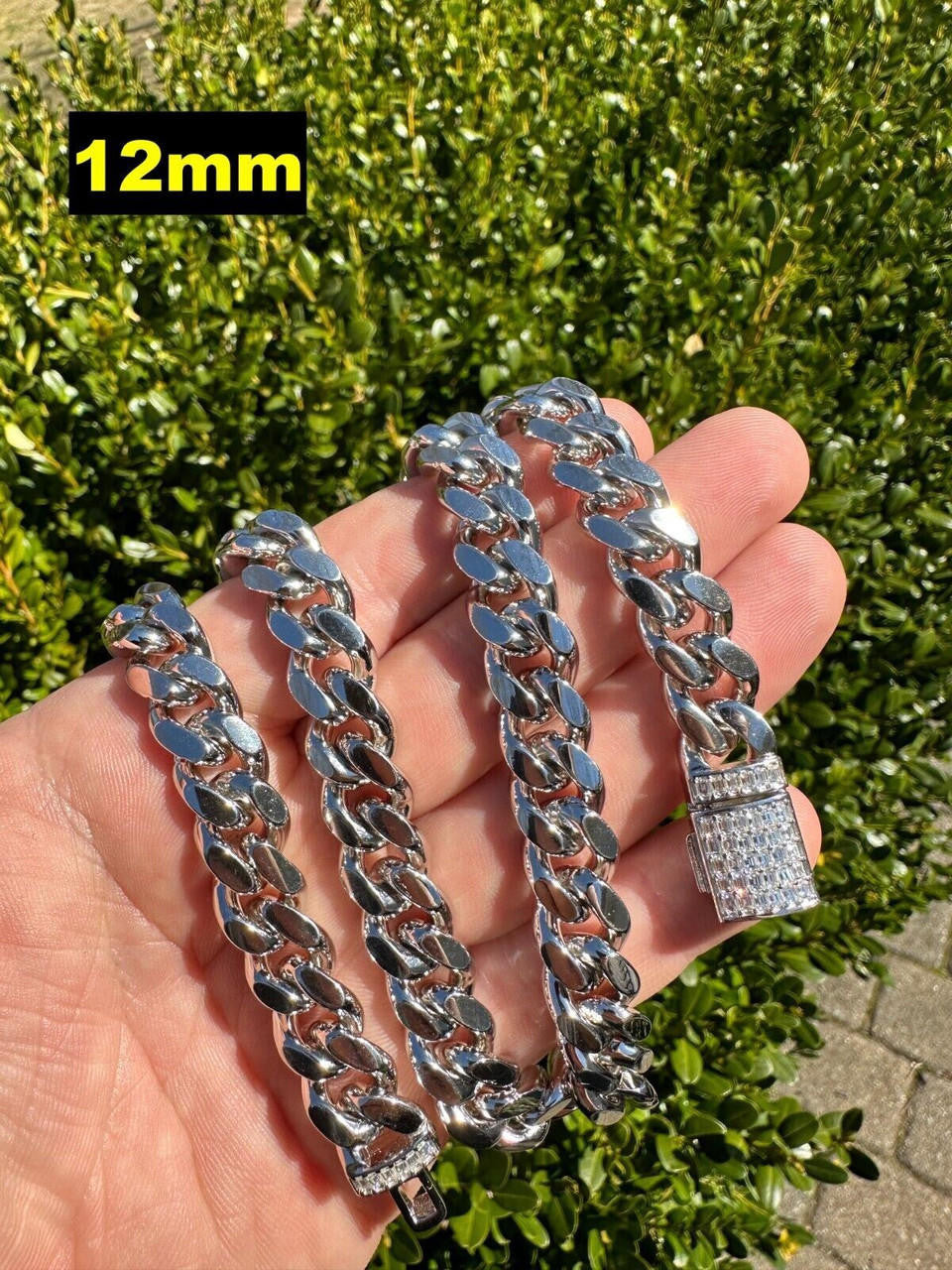 MOISSANITE Baguette Iced Clasp Miami Cuban Link Chain Necklace - 925 Silver - 16"-30" - 5mm-12mm
