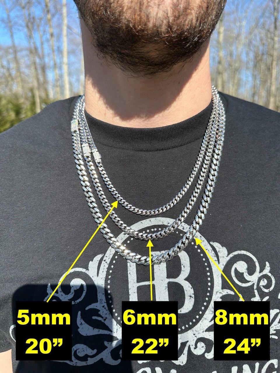 MOISSANITE Baguette Iced Clasp Miami Cuban Link Chain Necklace - 925 Silver - 16"-30" - 5mm-12mm