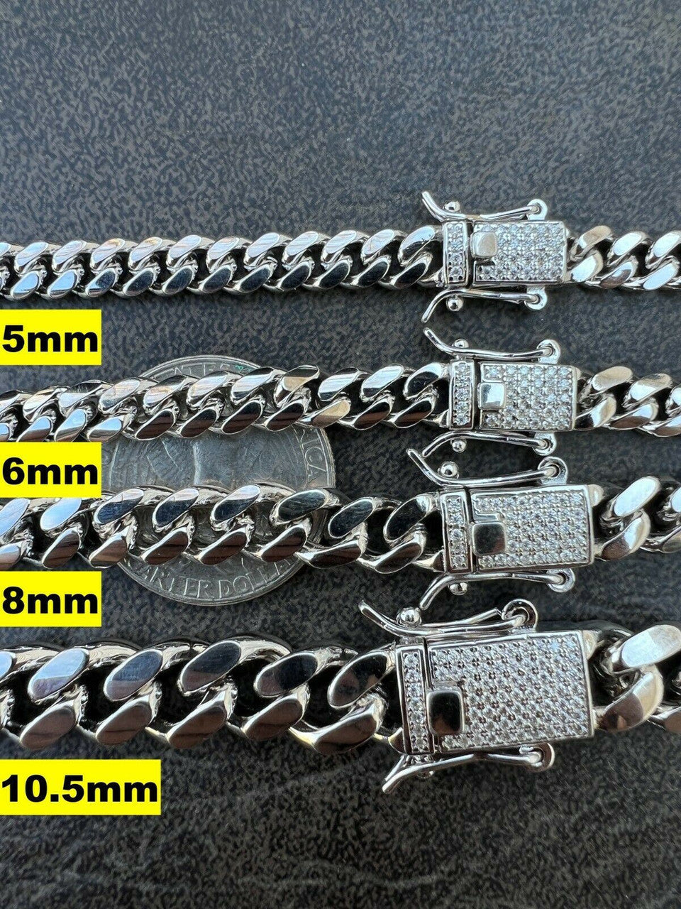 MOISSANITE Iced Clasp Miami Cuban Link Chain Necklace - 925 Silver - 16"-30" - 5mm-10.5mm