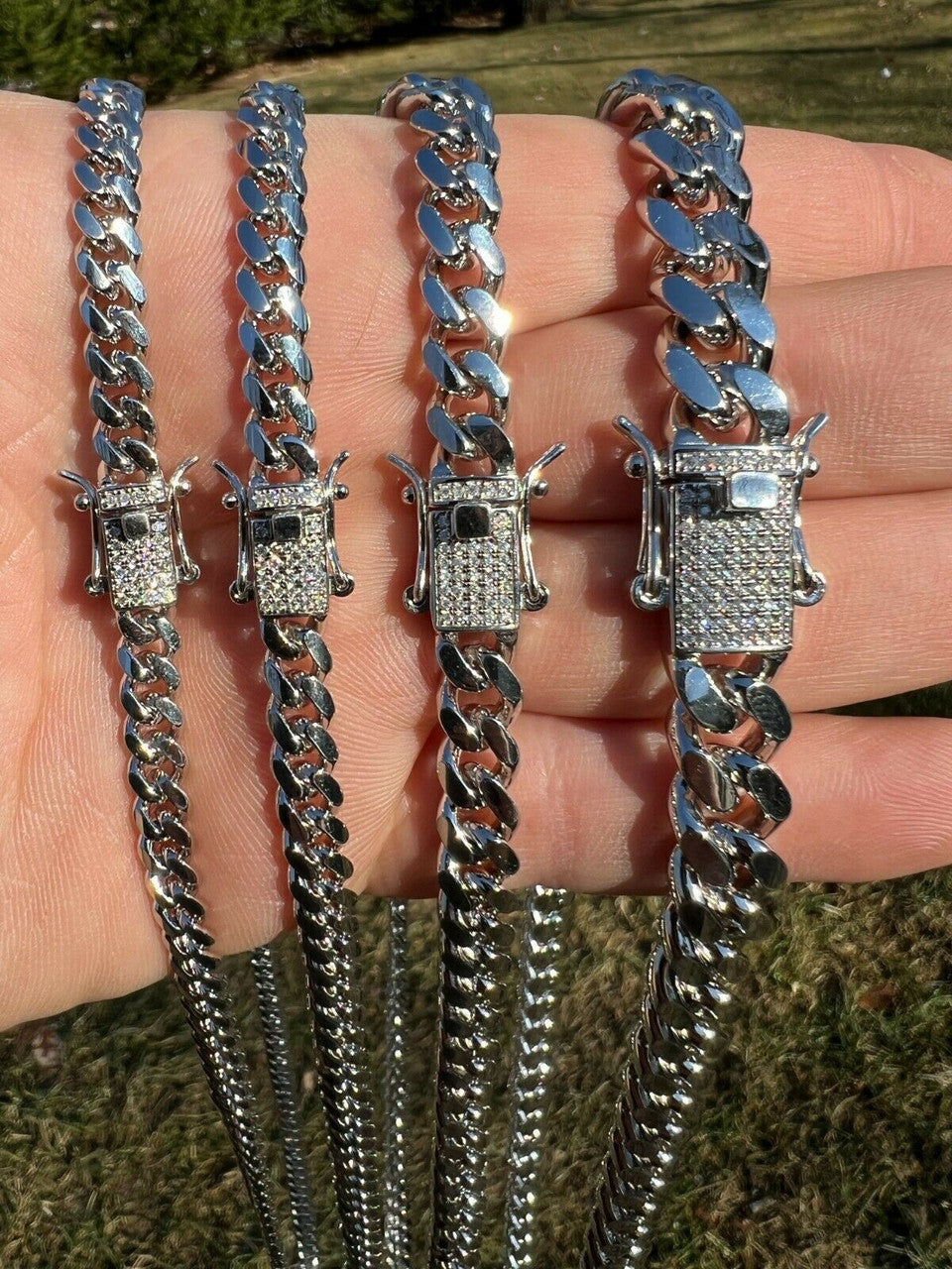 MOISSANITE Iced Clasp Miami Cuban Link Chain Necklace - 925 Silver - 16"-30" - 5mm-10.5mm