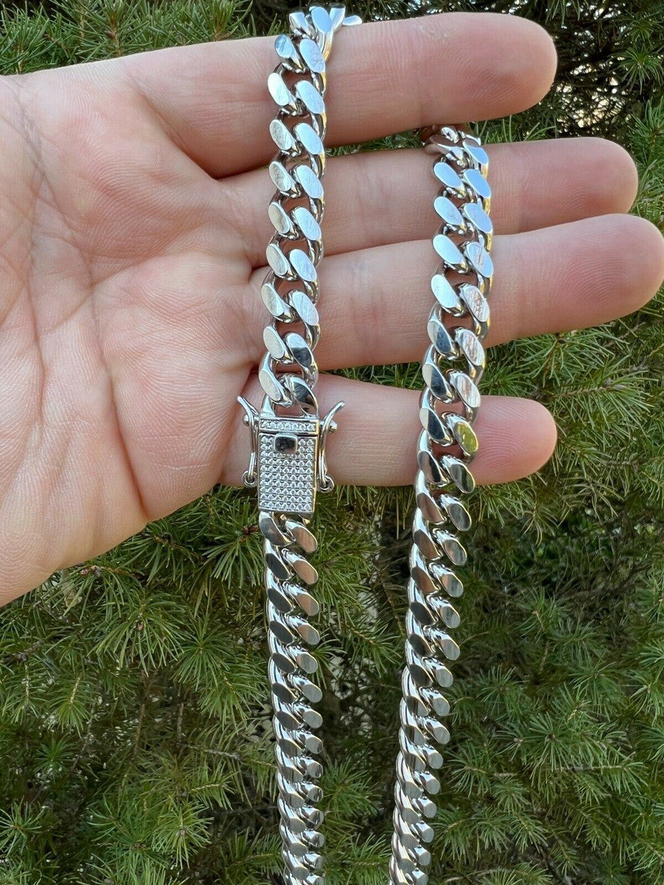 MOISSANITE Iced Clasp Miami Cuban Link Chain Necklace - 925 Silver - 16"-30" - 5mm-10.5mm
