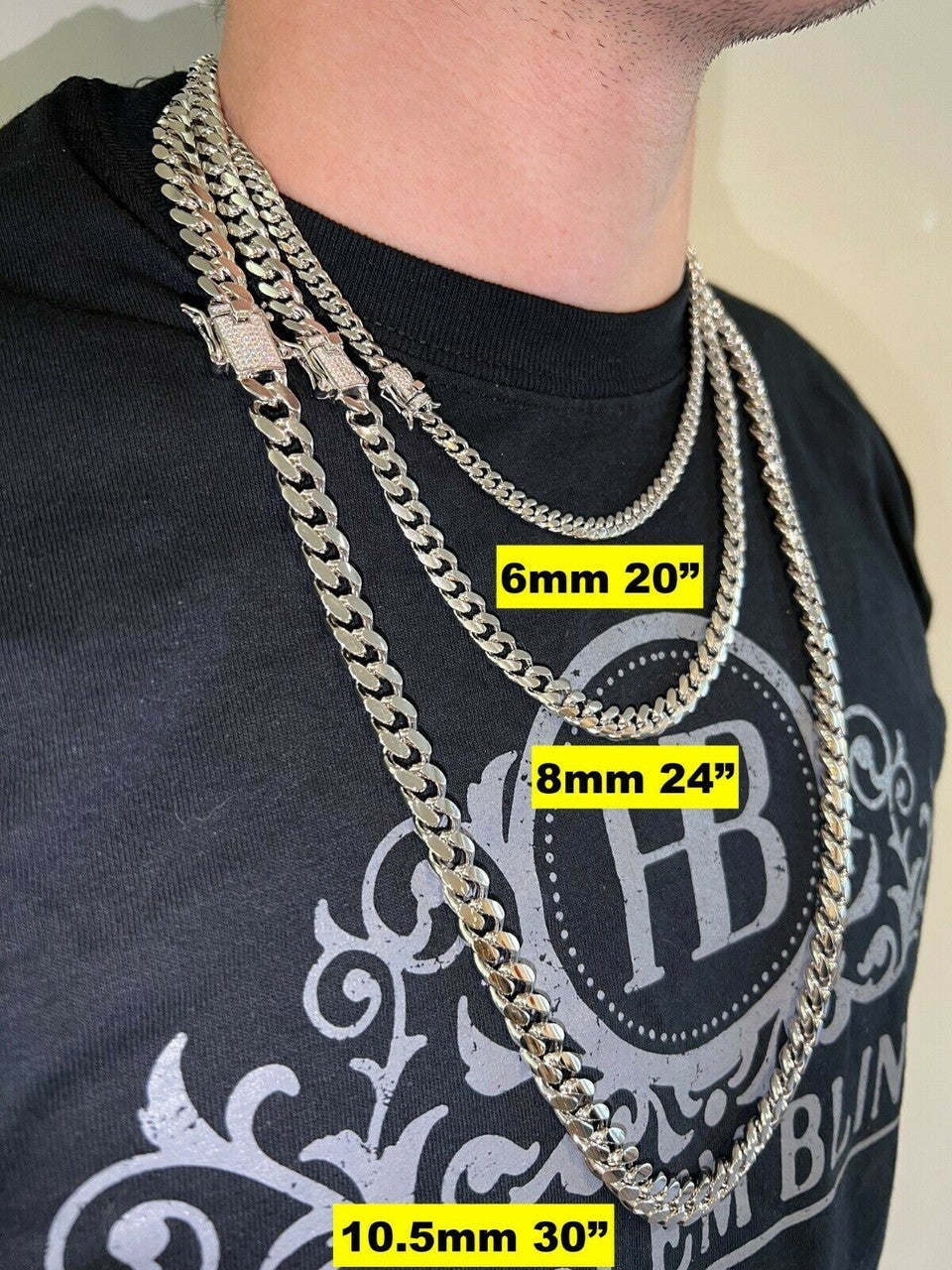 MOISSANITE Iced Clasp Miami Cuban Link Chain Necklace - 925 Silver - 16"-30" - 5mm-10.5mm