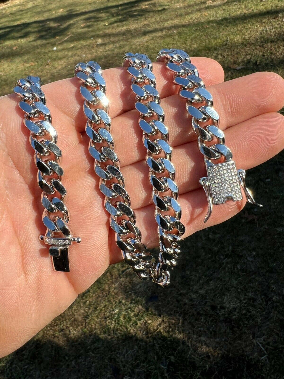 MOISSANITE Iced Clasp Miami Cuban Link Chain Necklace - 925 Silver - 16"-30" - 5mm-10.5mm