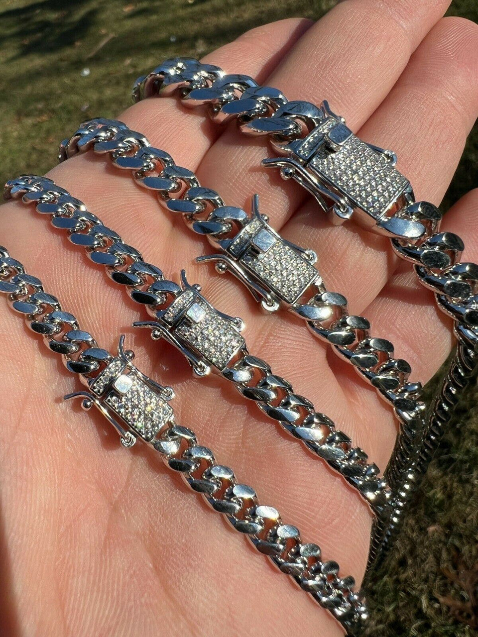 MOISSANITE Iced Clasp Miami Cuban Link Chain Necklace - 925 Silver - 16"-30" - 5mm-10.5mm