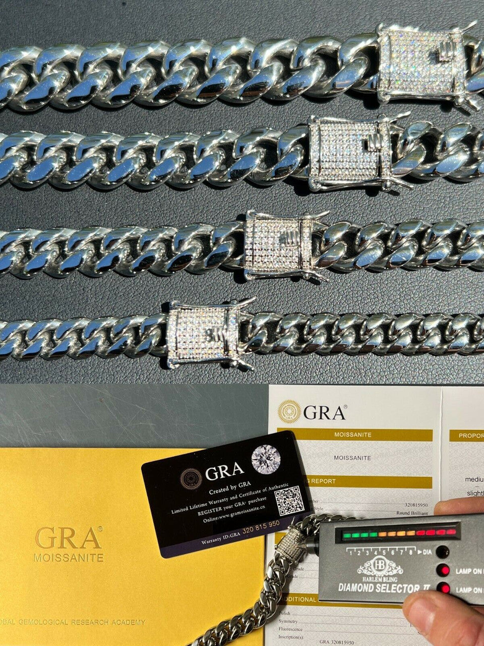 MOISSANITE CLASP Miami Cuban Link Chain Necklace - Stainless Steel W. 925 Silver Clasp - 16"-30" - 8mm-14mm