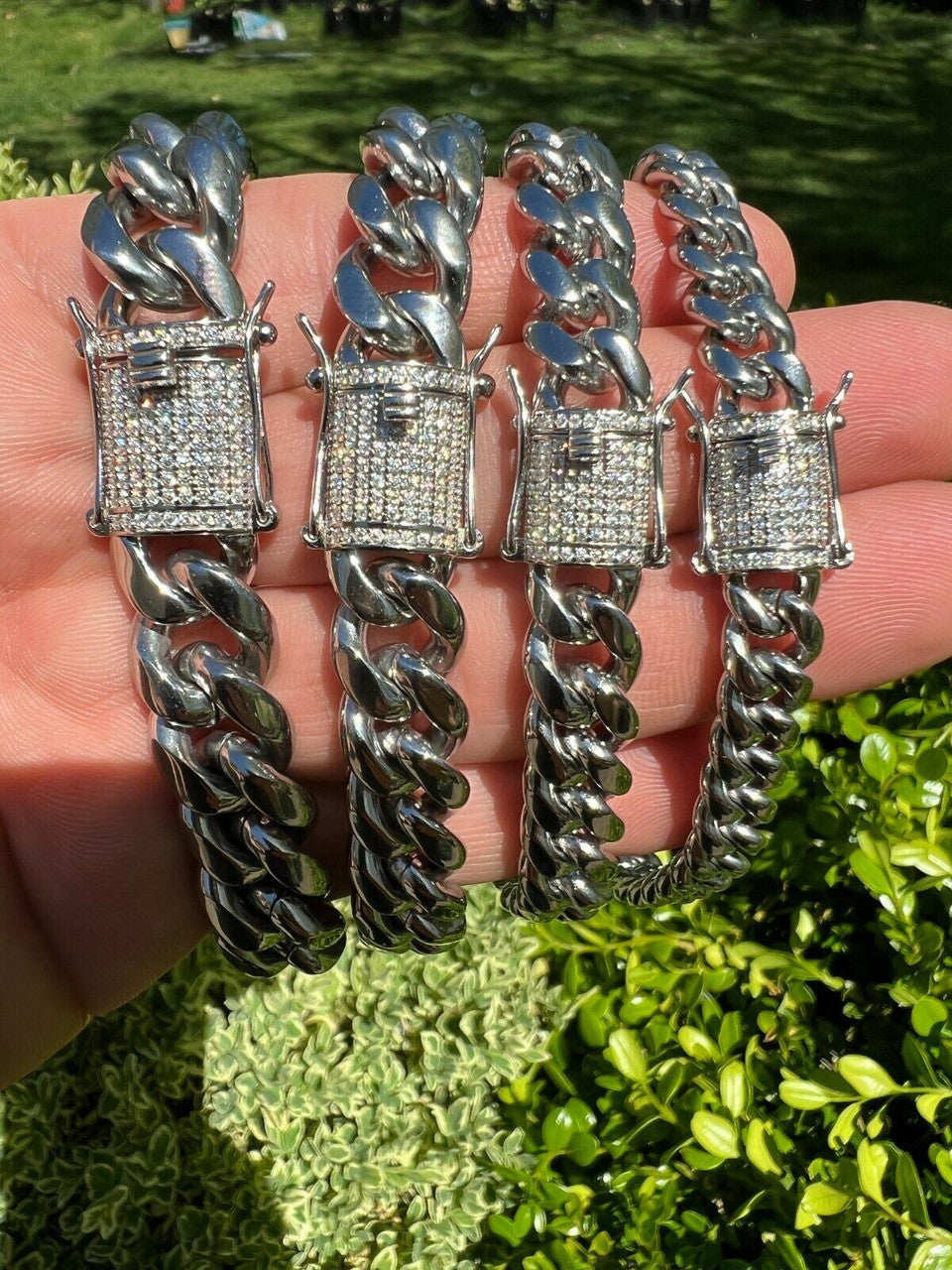 MOISSANITE CLASP Miami Cuban Link Chain Necklace - Stainless Steel W. 925 Silver Clasp - 16"-30" - 8mm-14mm