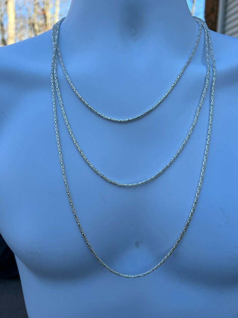 Round Byzantine Link Chain Necklace - 925 Sterling Silver - 16"-30" - 2mm