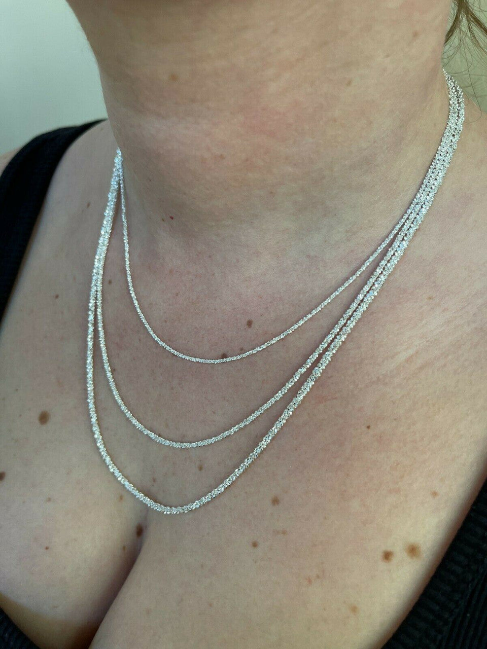 Sparkle Rock Link Chain Necklace - 925 Sterling Silver - 14"-24" - 1mm-3mm