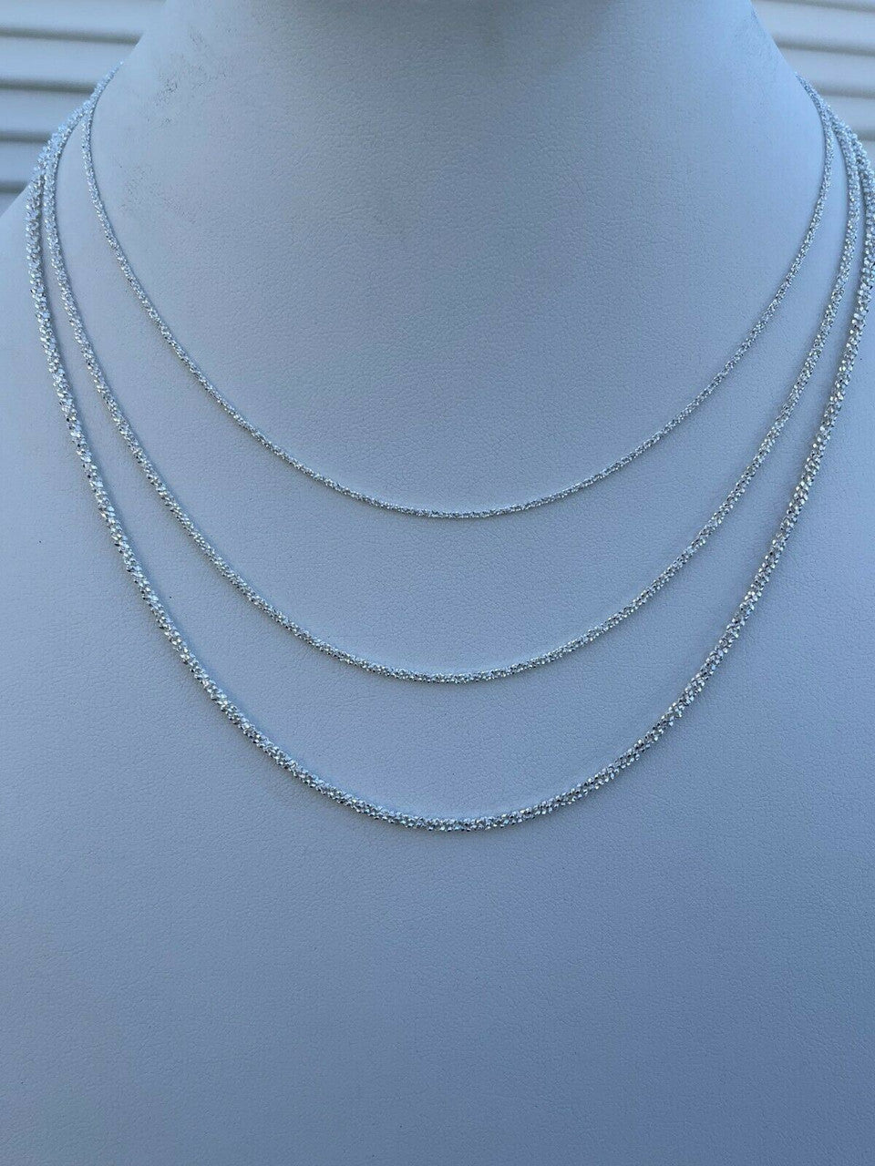 Sparkle Rock Link Chain Necklace - 925 Sterling Silver - 14"-24" - 1mm-3mm