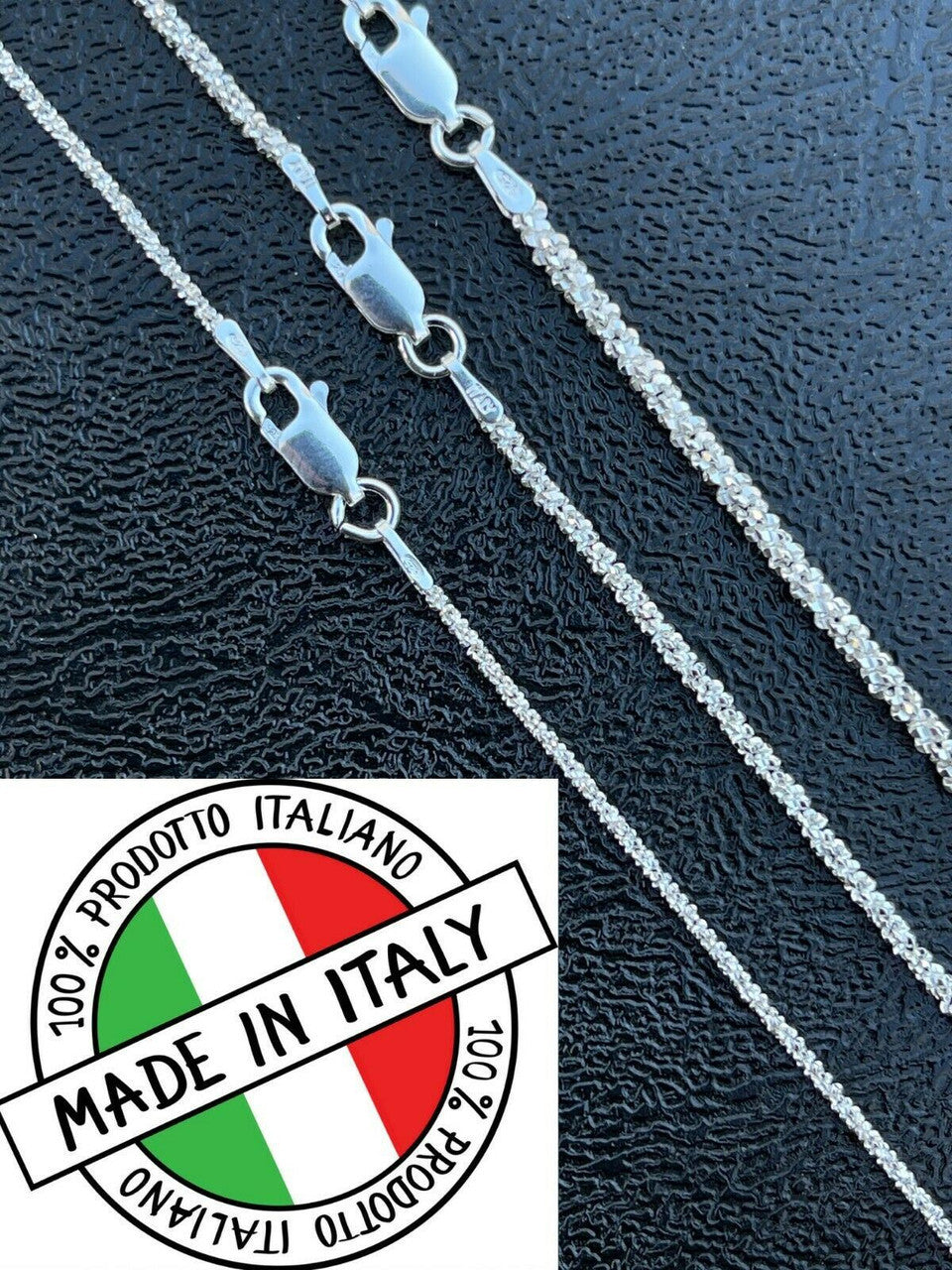 Sparkle Rock Link Chain Necklace - 925 Sterling Silver - 14"-24" - 1mm-3mm