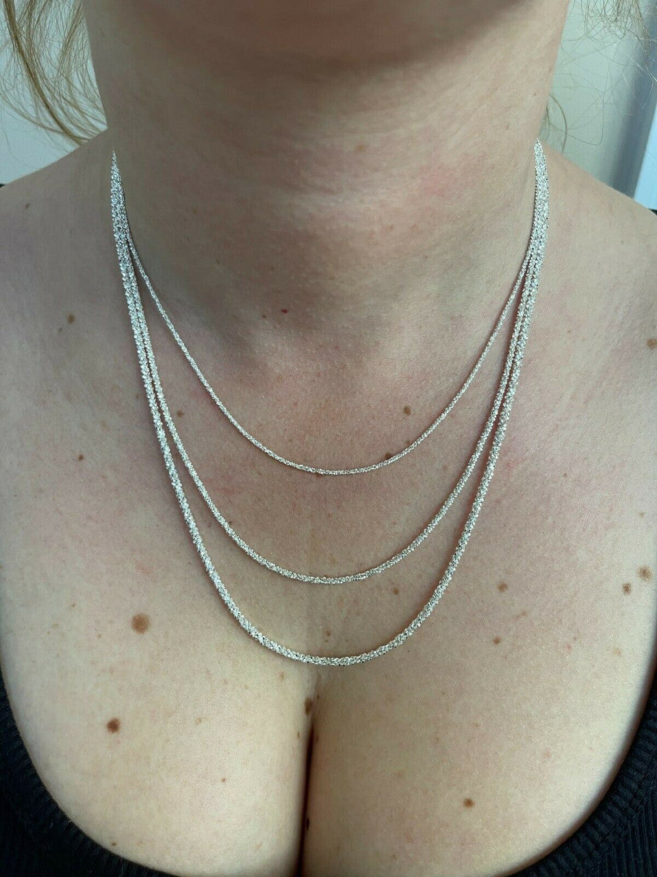 Sparkle Rock Link Chain Necklace - 925 Sterling Silver - 14"-24" - 1mm-3mm