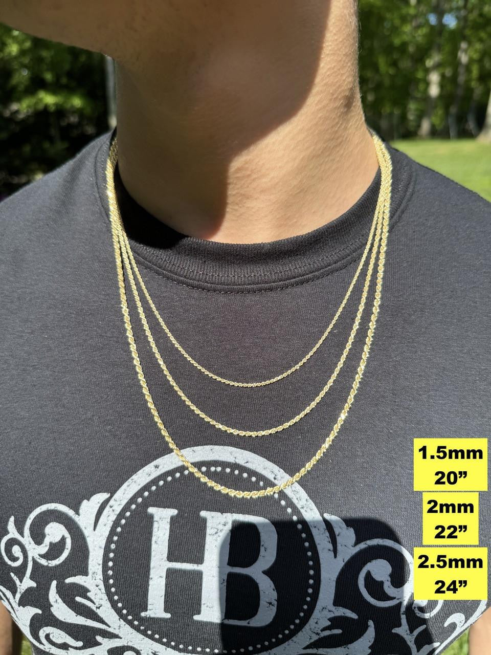 Rope Chain Necklace - 14k Gold Vermeil 925 Sterling Silver - 16"-30" - 1.5mm-5mm