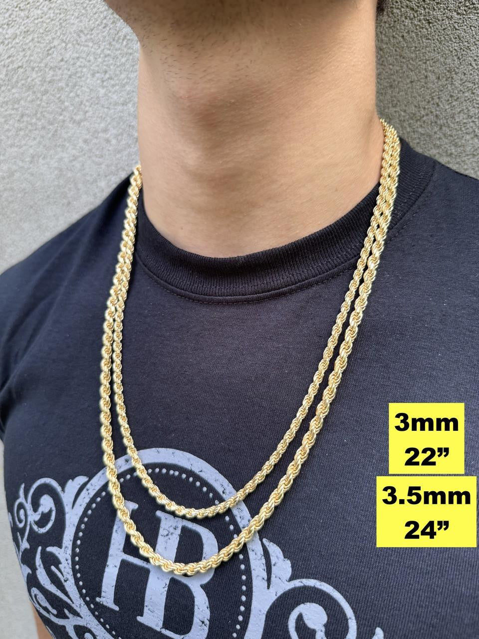 Rope Chain Necklace - 14k Gold Vermeil 925 Sterling Silver - 16"-30" - 1.5mm-5mm