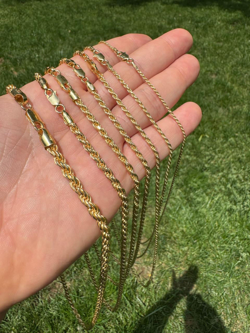 Rope Chain Necklace - 14k Gold Vermeil 925 Sterling Silver - 16"-30" - 1.5mm-5mm