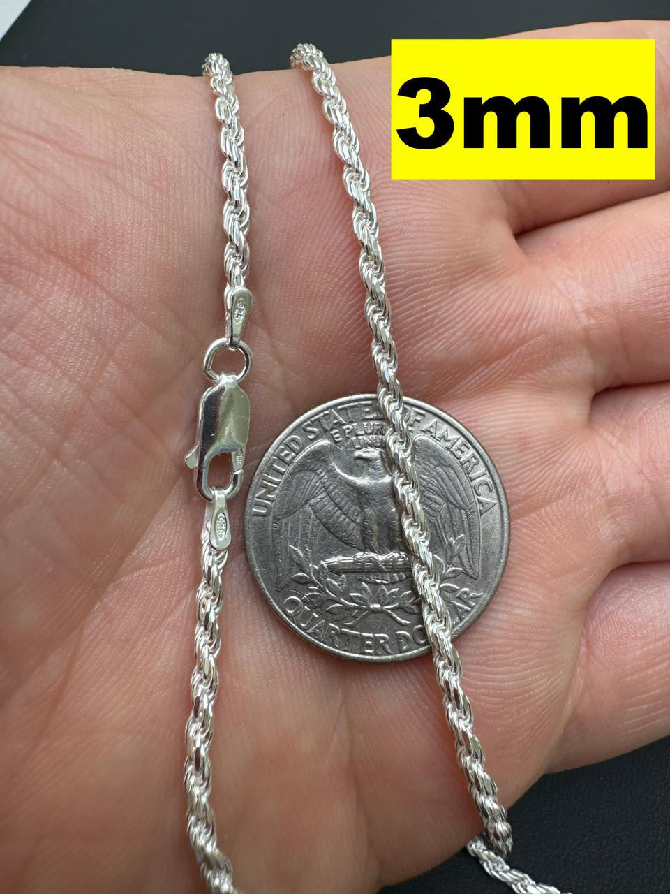 Rope Chain Necklace - 925 Sterling Silver - 16"-30" - 1.5mm-5mm