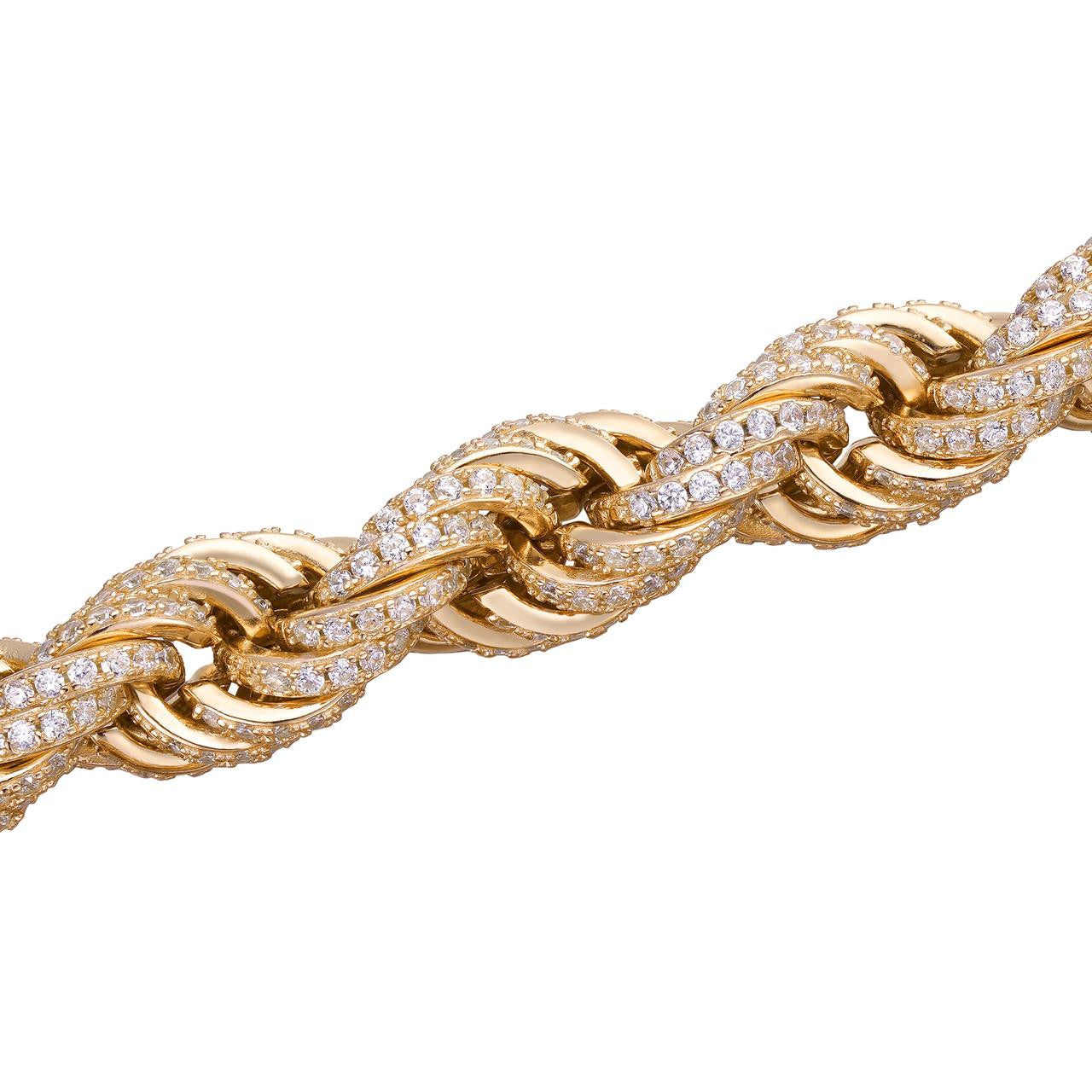 Rope Chain Necklace Iced Out CZ Stones - 14k Gold Vermeil 925 Silver - 9mm - 16-30"