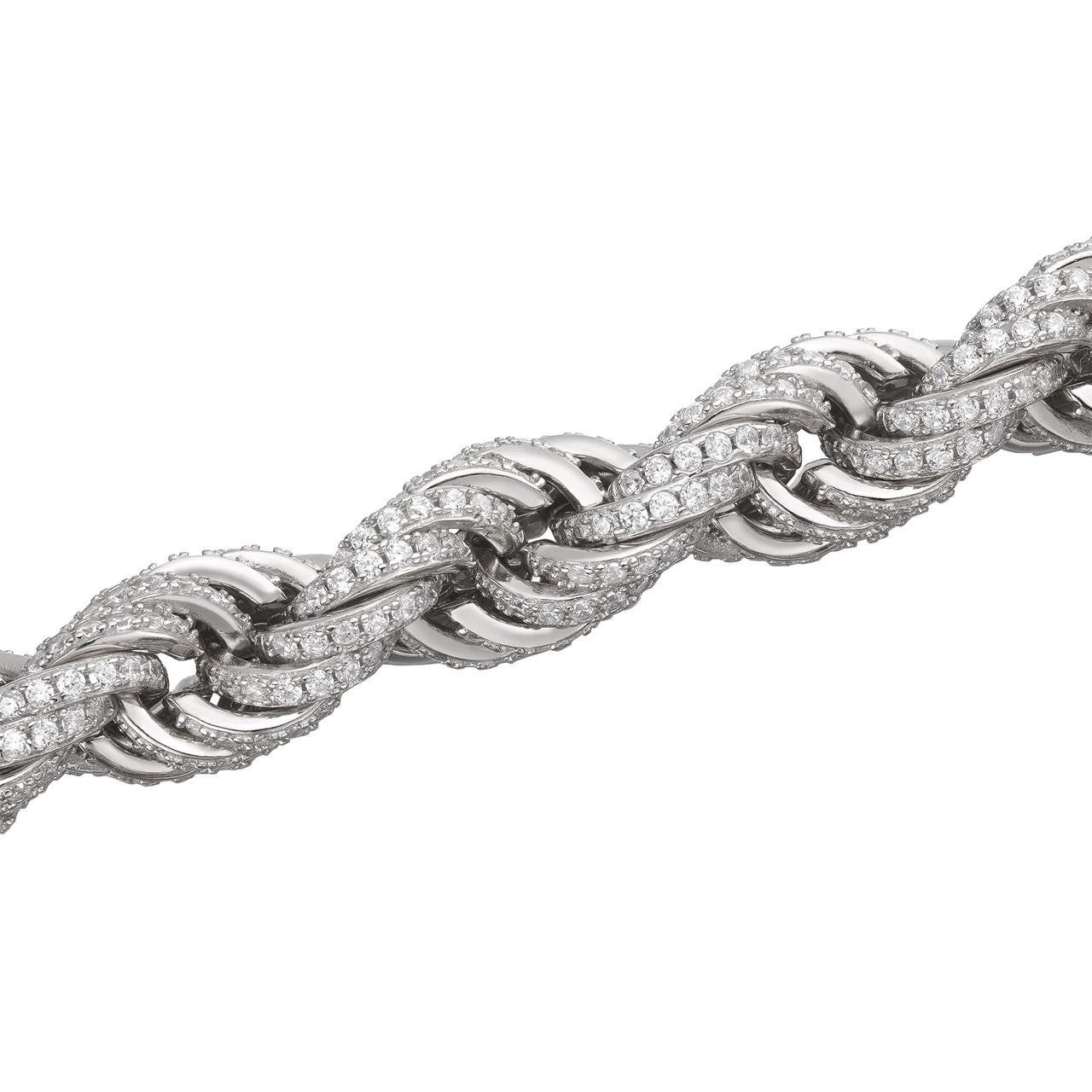 Rope Chain Necklace Iced Out CZ Stones - 925 Silver - 9mm - 16-30"